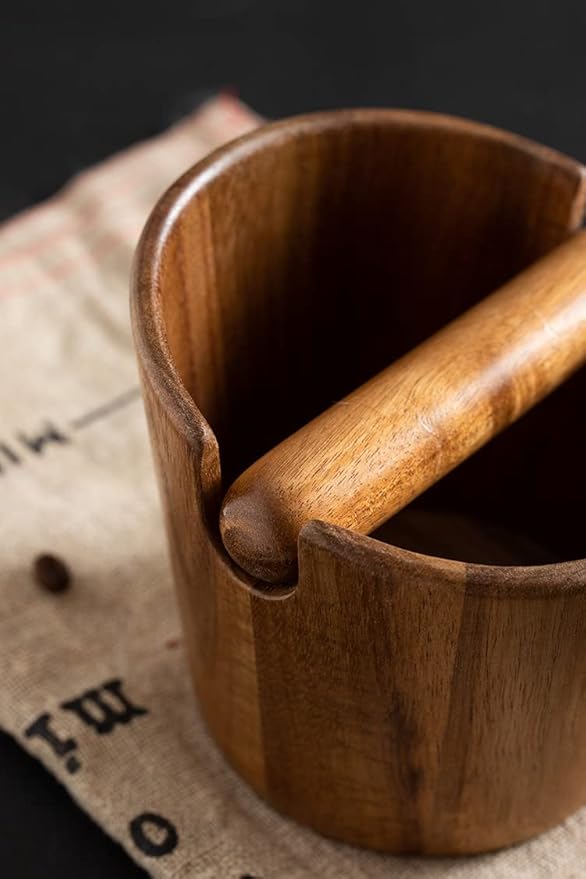 5 inch Coffee Knock Box espresso knock box,Wood Bin for Espresso Machine Coffee Grounds Acacia wood Knock Box Suitable for coffee bar decoration-coffee bar accessories