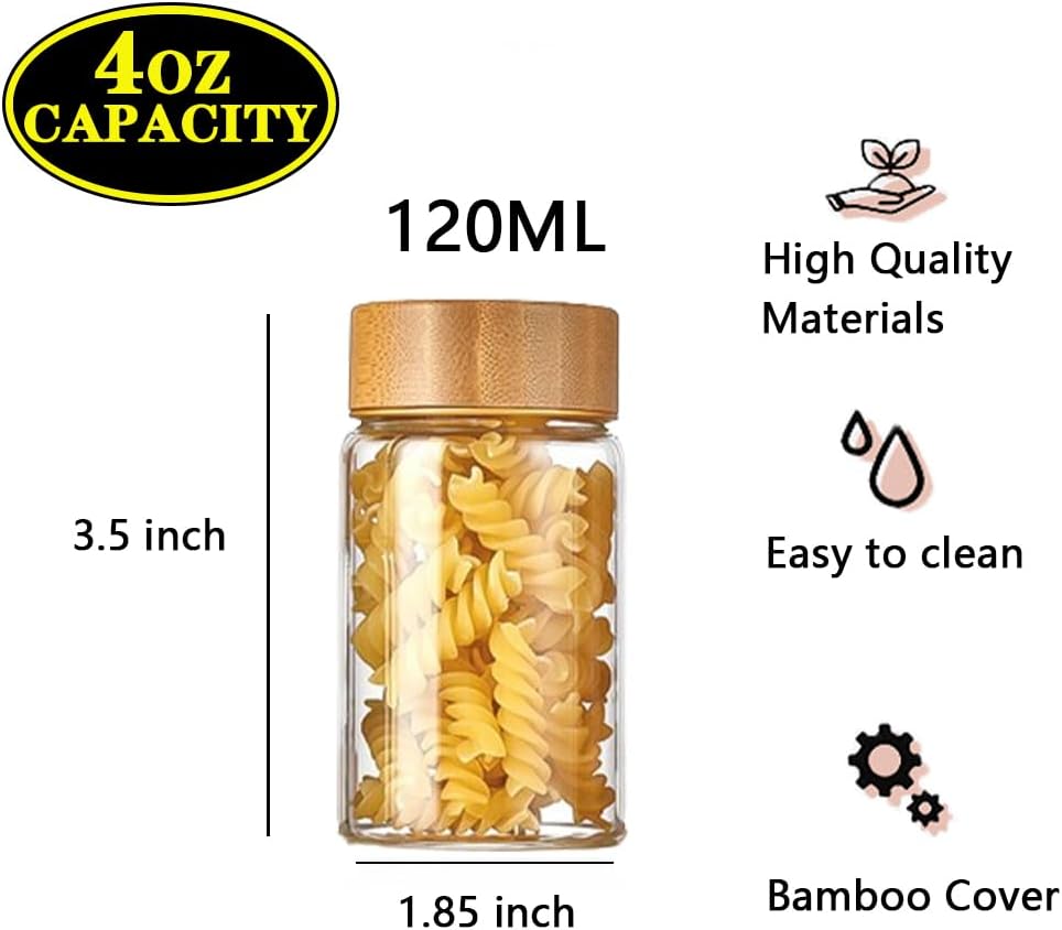 Oidium 4 oz Glass Jars with Bamboo Lids,4-Pack,Glass Spice Jars,Bulk Clear Round for Making Candles,Small Glass Jars For Flour,Sugar,Spices,Tea,Jams,Liquid.wide mouth Mini Jars (Clear 4Pack(4oz))