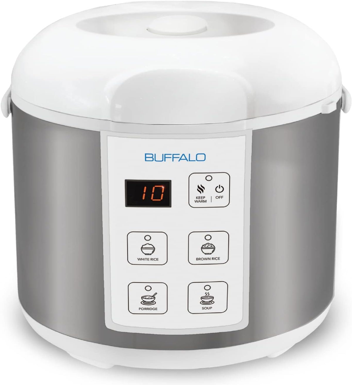 Buffalo Classic Rice Cooker with Clad Stainless Steel Inner Pot - Electric Rice Cooker for White/Brown Rice, Grain - Easy-to-clean, Non-Toxic & Non-Stick, Auto Warmer (10 Cup)