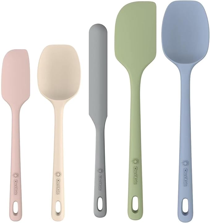 5 Pieces Silicone Spatula Set, Food Grade Rubber Spatula, Upgrade Strong Handle with Ergonomic Grip, Heat Resistant Up to 600°F for Nonstick Cookware, Cooking Candy Series