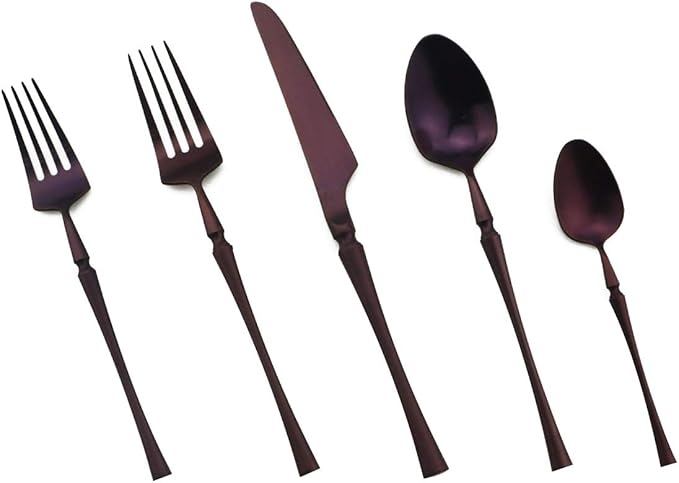 Gugrida Unique & Beautiful Flatware Set - 5 Piece Iridescent Silverware Sets | 18/10 Stainless Steel Reusable Cutlery Set | Purple Utensils Service For 1 with Dessert Fork, Knife, Spoon, Dinner Fork