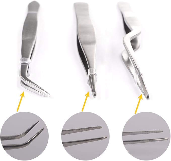 Kitchen Cooking Tweezers Culinary,3 Piece Set Stainless Steel Tweezer Precision Tongs Offset Tip for Cooking Food Design styling(6.3-Inch)
