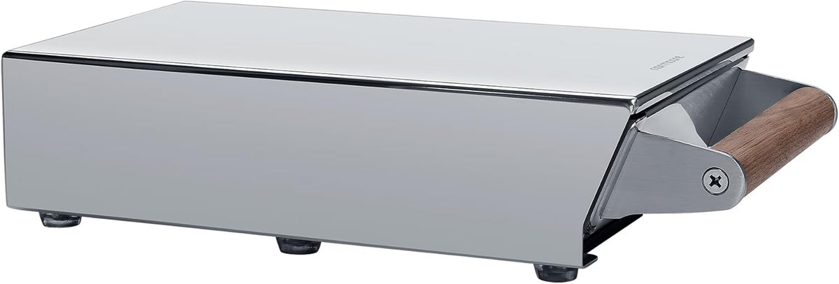 Normcore Espresso Knocker Drawer, Coffee Knock Box with Shock Absorbing Removable Knock Bar and Non-Slip Base, Mirror Finish, 304 Stainless Steel With Walnut Wood Hand, Size: S