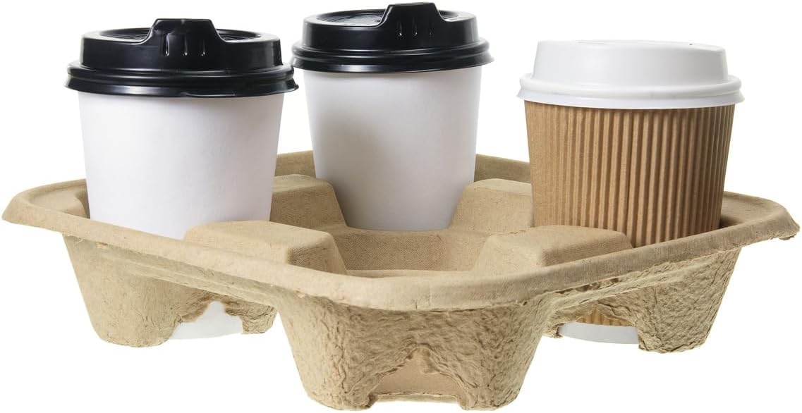Bluetable 4 Cup 8 oz. - 32 oz. (300 Pack) For Disposable Cups, Delivery Carrier- To Go - Coffee Drinks or Iced Drink Holder Molded Fiber [300 Case Pack]