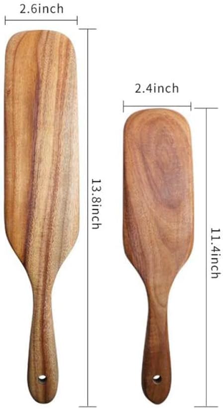 Spurtle Set, Natural Acacia Wooden Kitchen Utensils Set of 2, Wooden Spoons Utensils for Cooking, stirring, Mixing, Serving, spurtles kitchen tools as seen on tv for NonSick Cookware