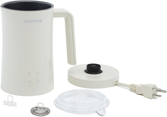 Milk Frother, 4 in 1 Electric Milk Steamer,11.84oz/350ml Automatic Warm and Cold Foam frother for Coffee, Latte, Macchiato, Cappuccino, Hot Chocolate,From the Makers of Mophom 400W,Off White