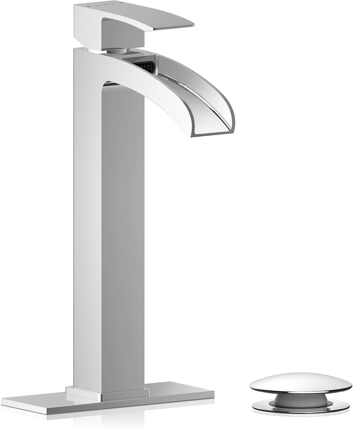 Bathroom Faucet Tall Vessel Sink Waterfall Faucet Deck Mount Single Handle Lavatory with Water Supply Line（Polished Chrome）