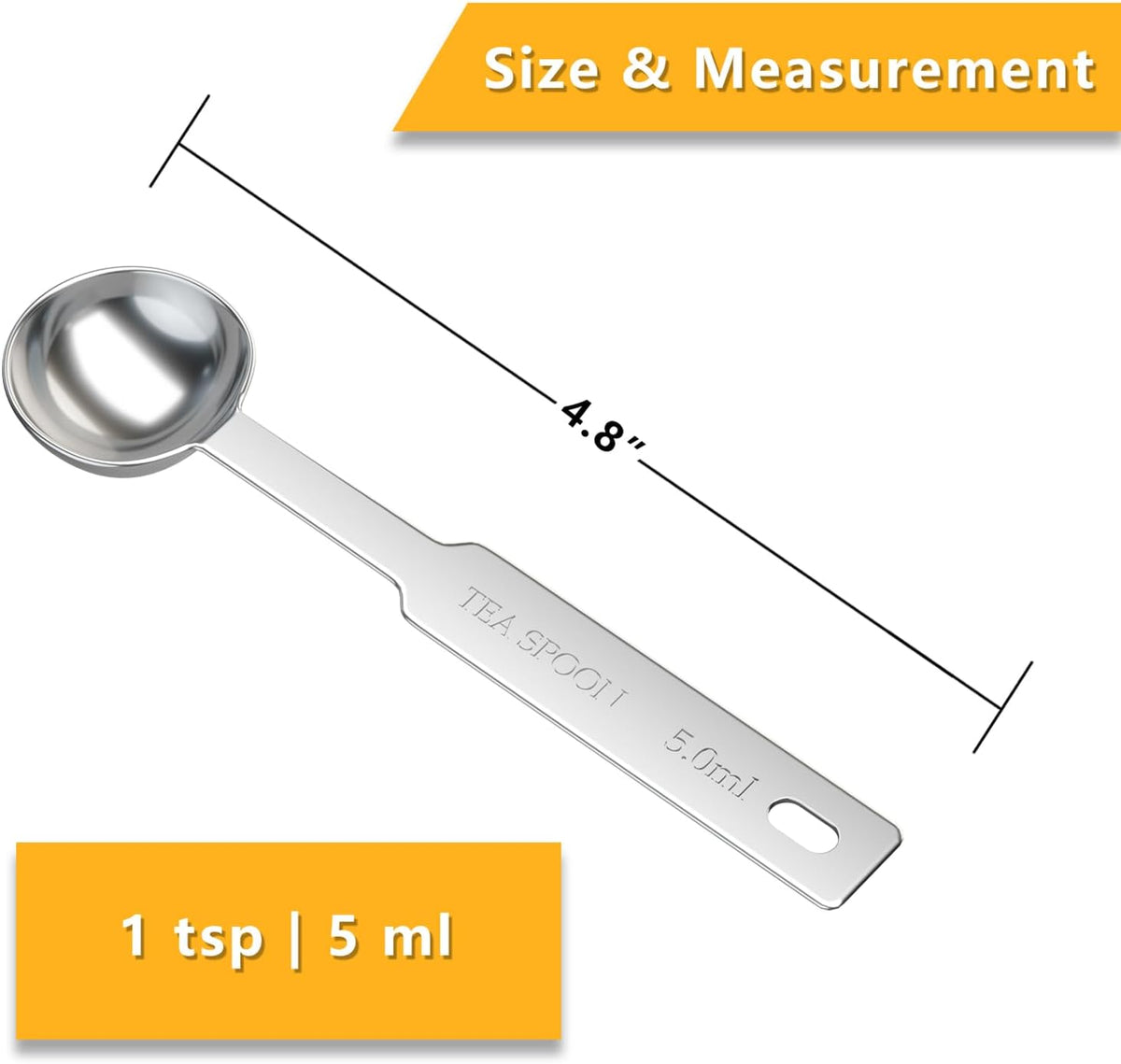 1PCS 1 Tsp(1/3tbsp, 1/6oz, 5ml) Single Measuring Spoon, Stainless Steel Individual Measure Scoop Only