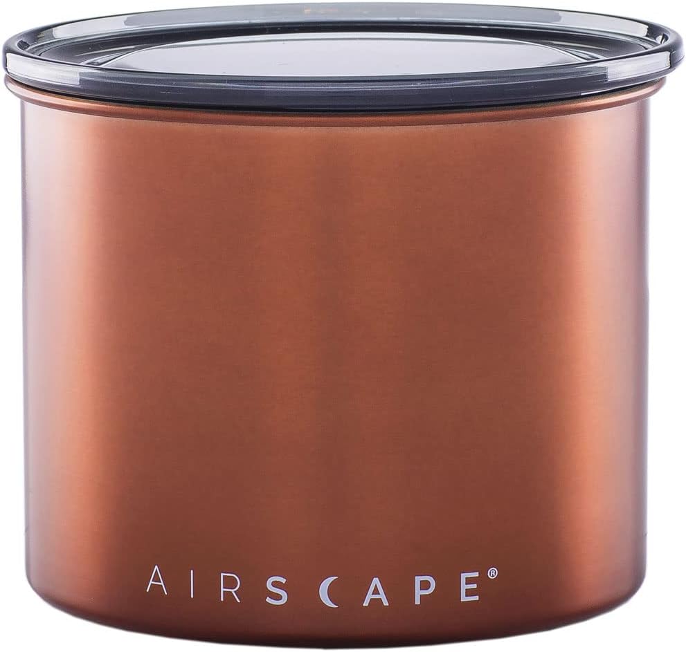 Planetary Design Airscape Stainless Steel Coffee Canister | Food Storage Container | US Patented Airtight Lid | Push Out Excess Air Preserve Food Freshness (Small, Brushed Copper)