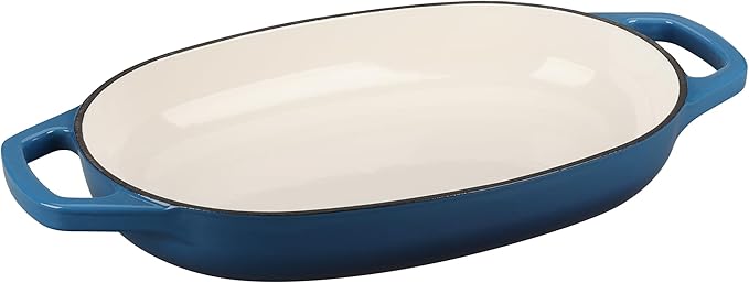 Enameled Cast Iron Oval Dutch Oven Pot with Lid, Dutch Oven for Sourdough Bread Baking, Oval Bread Pan, 5qt, Lake Blue