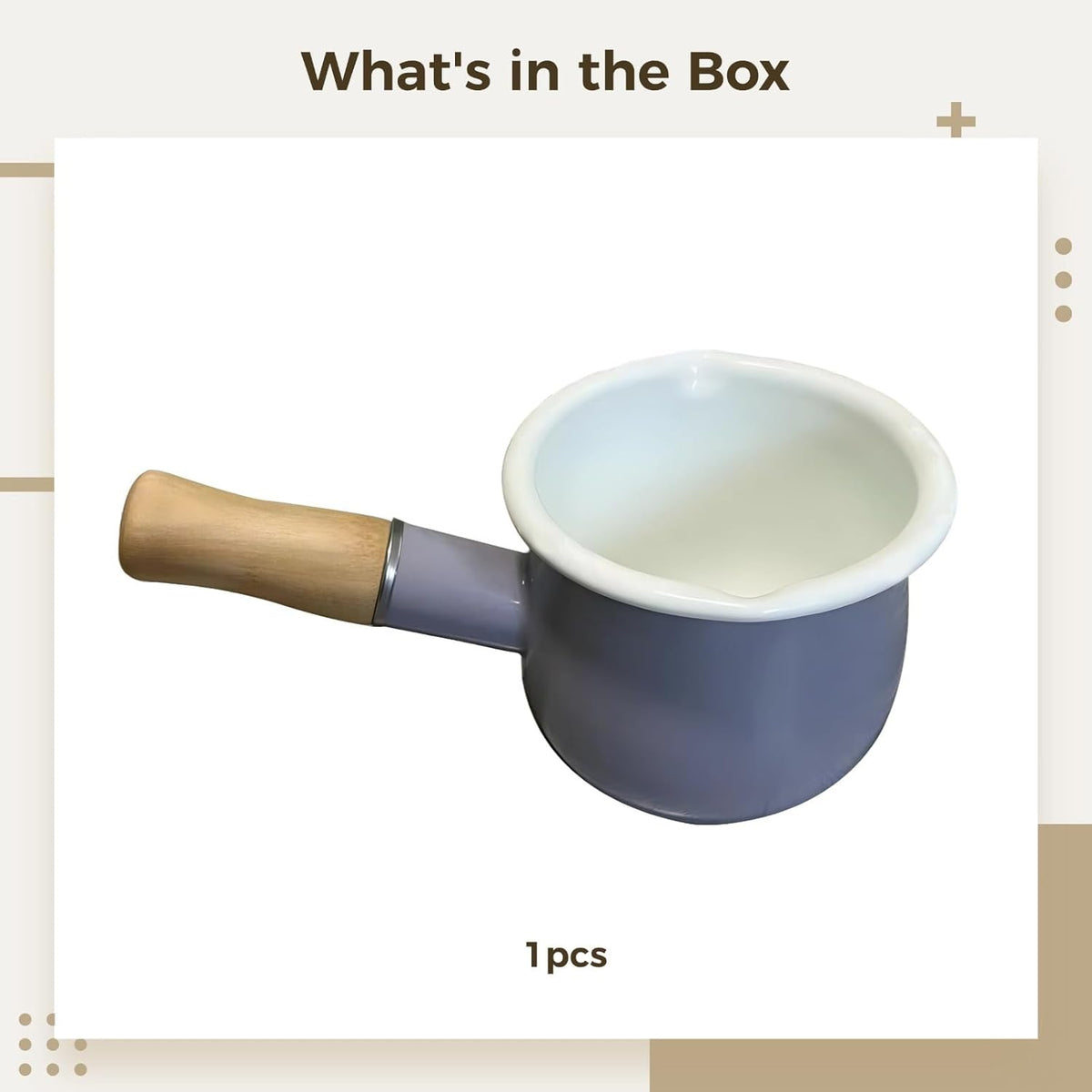Mini Enamel Milk Pot, Mini Enamel Pot with Wooden Handle, Cute Purple Cookware for Sauce Soup, Dual Spouts Easy Pouring