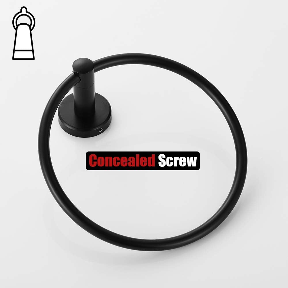 JQK Black Towel Ring, 304 Stainless Steel Matte Black Hand Towel Holder for Bathroom, Wall Mount, TR130-PB