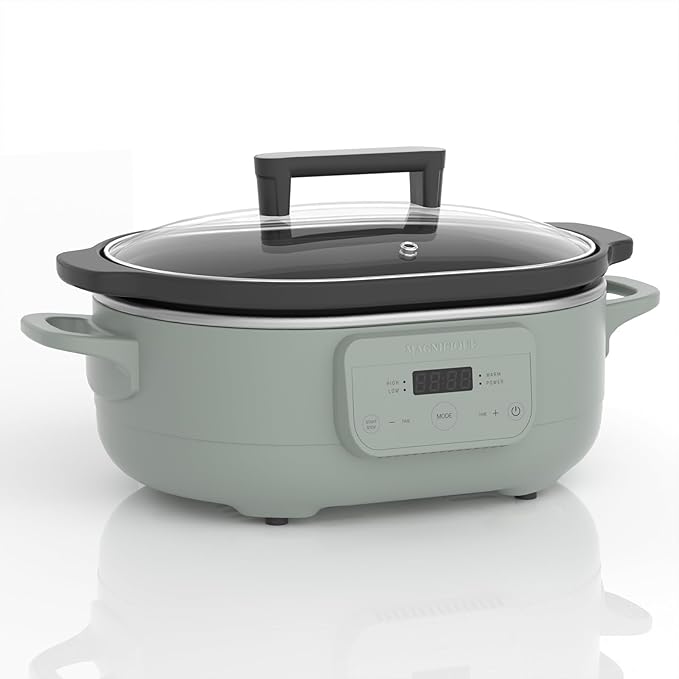 6 Quart Programmable Slow Cooker Removable Healthy Nonstick Pot - Small Kitchen Appliance for Family Dinners - Serves 6+ People - Heat Settings: Keep Warm Olive