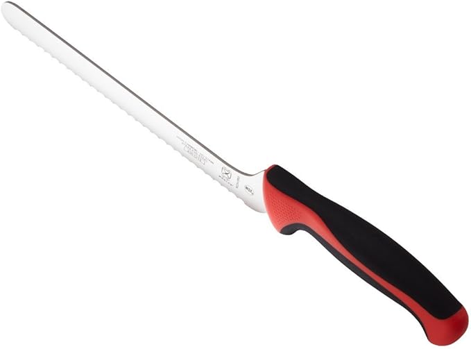 Mercer Culinary Millennia Color Handle Cutlery 8" Offset Bread Knife (Wavy Edge) Red