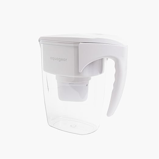 Aquagear Water Filter Pitcher – Lead, Chlorine, PFOA/PFOS, Microplastics Filter, 10 Cup, 120 Gallon Filter Life - Filter Media Made in USA