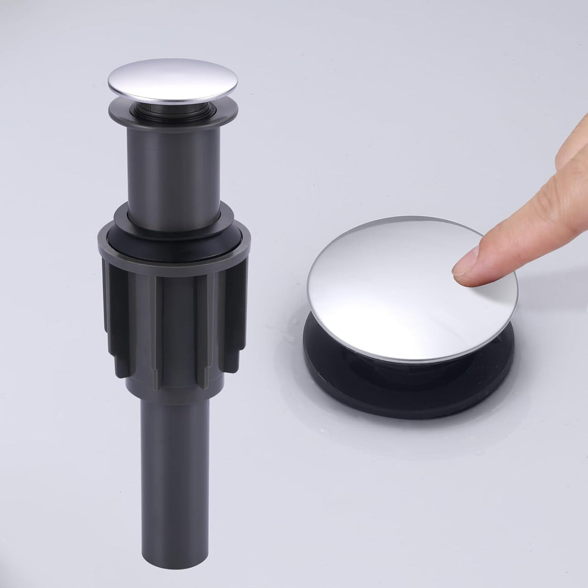 Bathroom Sink Drain Without Overflow, ARCORA Chrome Pop Up Drain for Vessel Sink Clicker Drain Stopper