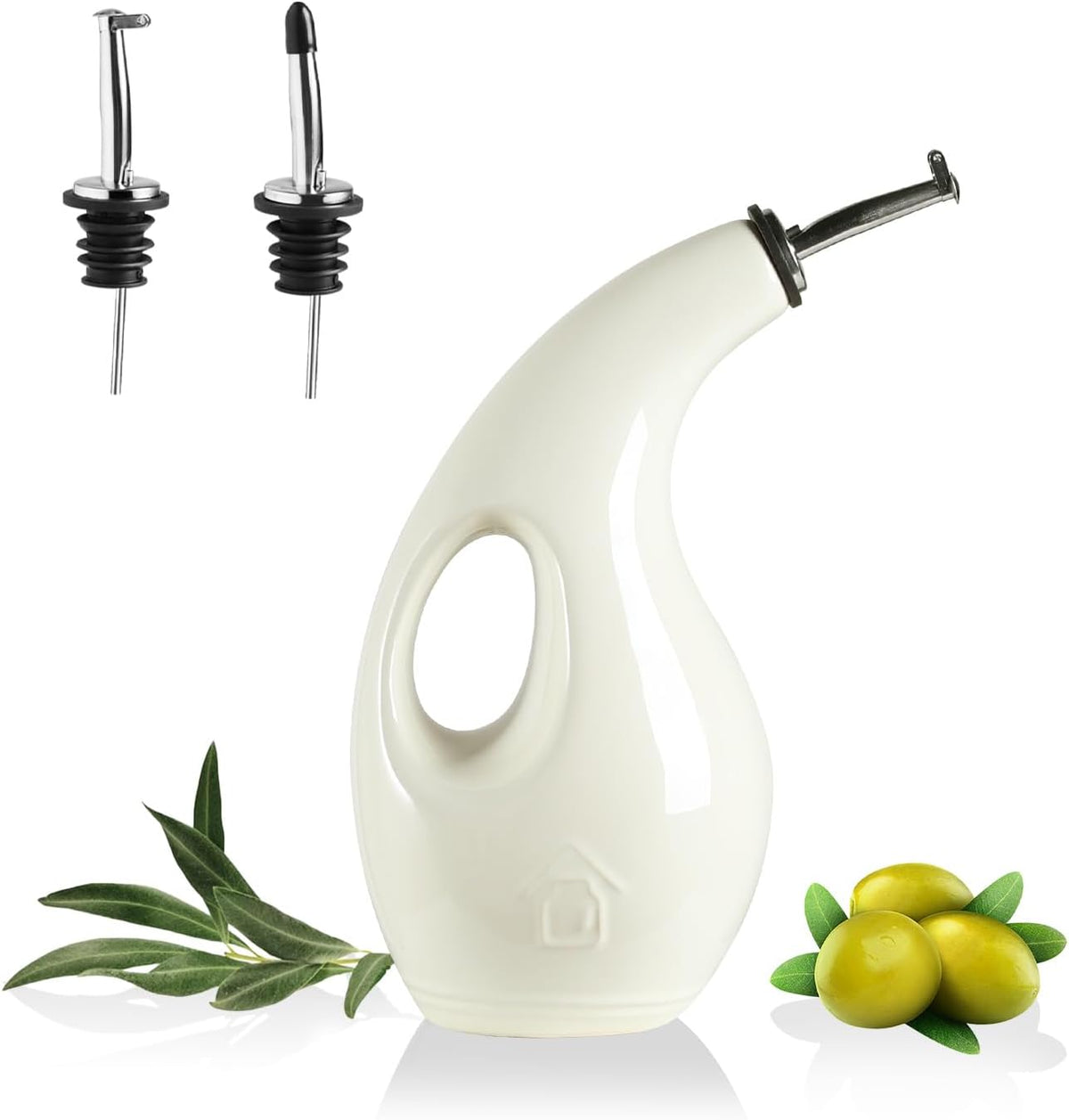 Sweejar Ceramic Olive Oil Dispenser Bottle,24 Oz Opaque Cruet Protects EVOO Oil to Reduce Oxidation, Suitable for Storage Vinegar, Coffee Syrups, Liquids (Beige)