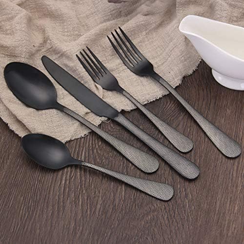 Matte Black Silverware Set,SHARECOOK Satin Finish 40-Piece Stainless Steel Flatware Set,Kitchen Utensil Set Service for 8,Tableware Cutlery Set for Home and Restaurant, Dishwasher Safe