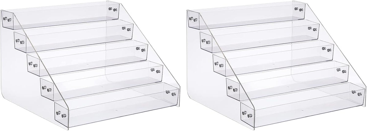 Acrylic Spice Rack, Tiered Spice Rack Shelf Seasoning Organizer for Countertop, Cabinet, Pantry, Kitchen Storage - 5 Tier, 2PCS