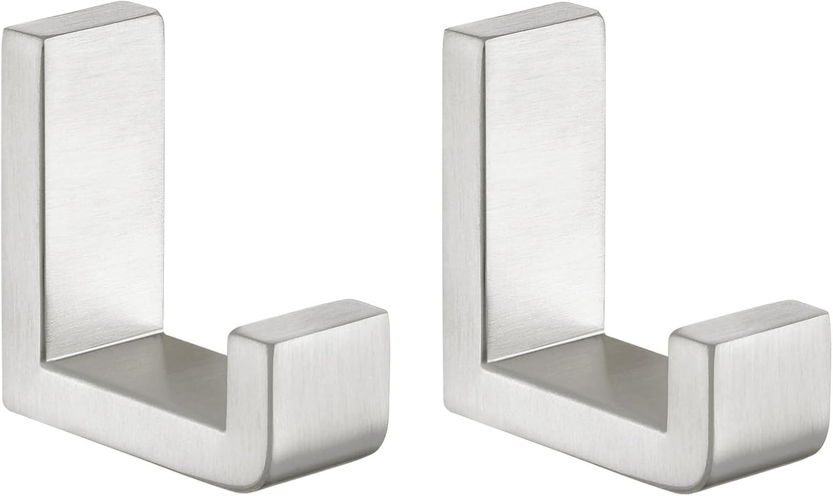 Angle Simple Bathroom Towel Hooks, SUS 304 Stainless Steel Compact Robe Coat Hooks for Wall, Brushed Nickel, 2 Pack