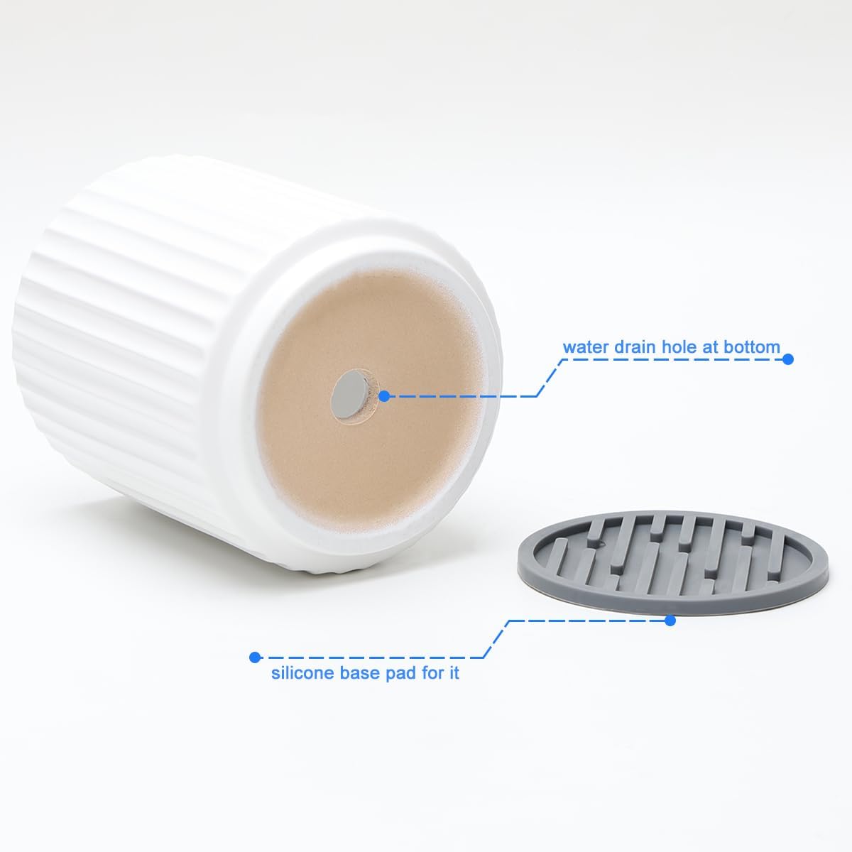 Small Utensil Holder for Kitchen Counter (H5.51” x W4.92”), Countertop Utensil Holder for Kitchen Ceramic, Utensils Crock for Countertop, Includes Silicone Drying Mat, White