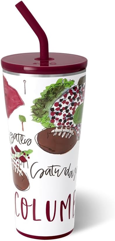 Swig Life 32oz Straw Tumbler, Travel Coffee Tumbler with Lid, Cup Holder Friendly Travel Coffee Mug, Stainless Steel, 32 oz Reusable Insulated Coffee Mug (Saturdays In Columbia SC)