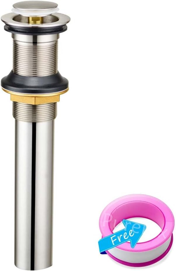 Purelux Pop up Drain Stopper for Bathroom Faucet Vanity or Vessel Sink Bathroom Drain Assembly No Overflow, Brushed Nickel