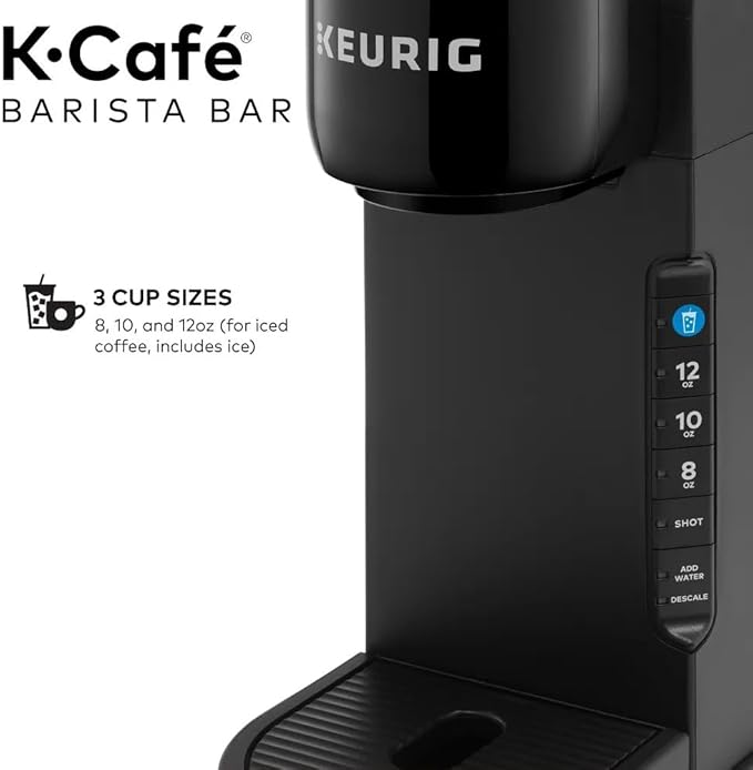 Keurig K-Café Barista Bar Single Serve Coffee Maker, with 3 Brew Sizes, Hot and Cold Brew Capabilities, 2oz Coffee Shot Button, Black (Renewed)