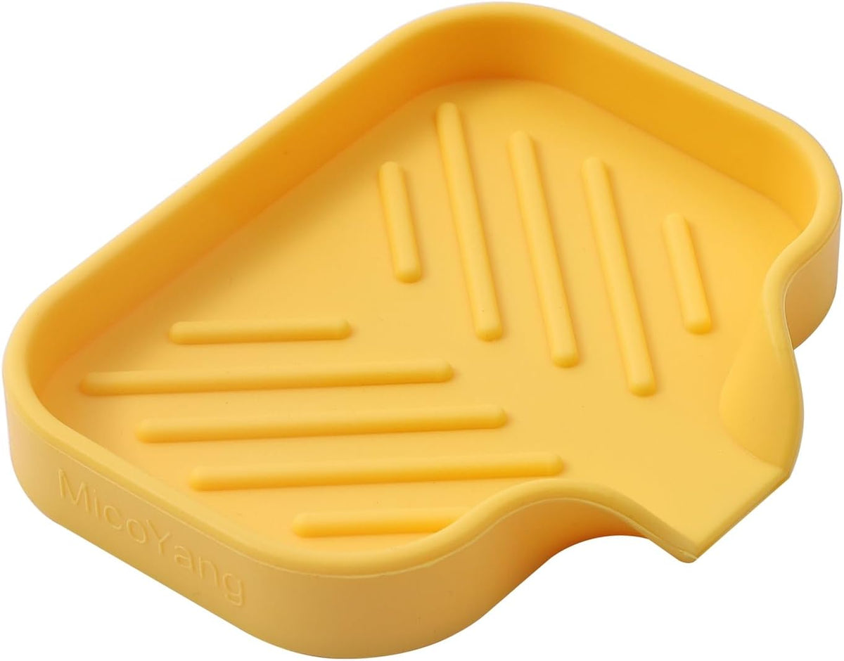 Silicone Bathroom Soap Dishes with Drain Spout-Bathroom and Kitchen Sink Organizer,Sponge Holder,Dish Soap Tray,Perfect for Dispenser,Scrubber,Bottle,Cup on Sink or Counter-Yellow 4.9"×3.2"