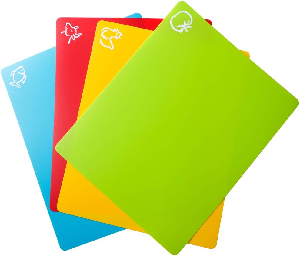 8pcs Flexible Plastic Cutting Board Mats, 2 Pack Colored Mats With Food Icons, Gripped Back, Cutting board Set of 4 (2)