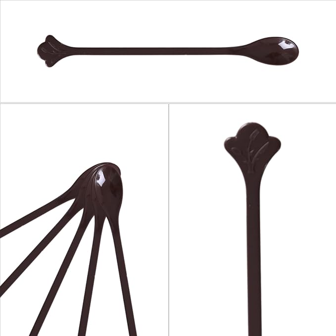 200 Pcs Coffee Cocktail Stirrer Stick Spoon Disposable Plastic Mini Stir Cup Drink Kitchen Dining Coffee Tea Spoon, Utensils Accessories Bar Restaurant, Brown