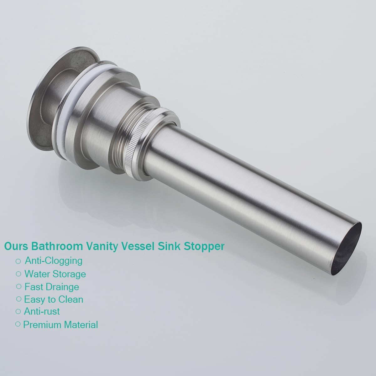 Bathroom Sink Drain With Overflow and Without Overflow Vessel Sink Lavatory Vanity Dual Use Pop Up Drain Stopper,All Metal Rustproof Brass and 304 Stainless Steel,Brushed Nickel