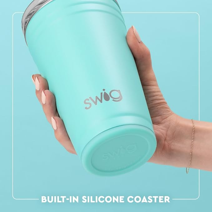 Swig Life 24oz Party Cup, Stackable Insulated Travel Coffee Tumbler with EZ Slider Lid, Cup Holder Friendly, Stainless Steel 24 oz Tumbler, Reusable Coffee Mug (Saturdays in Columbus)