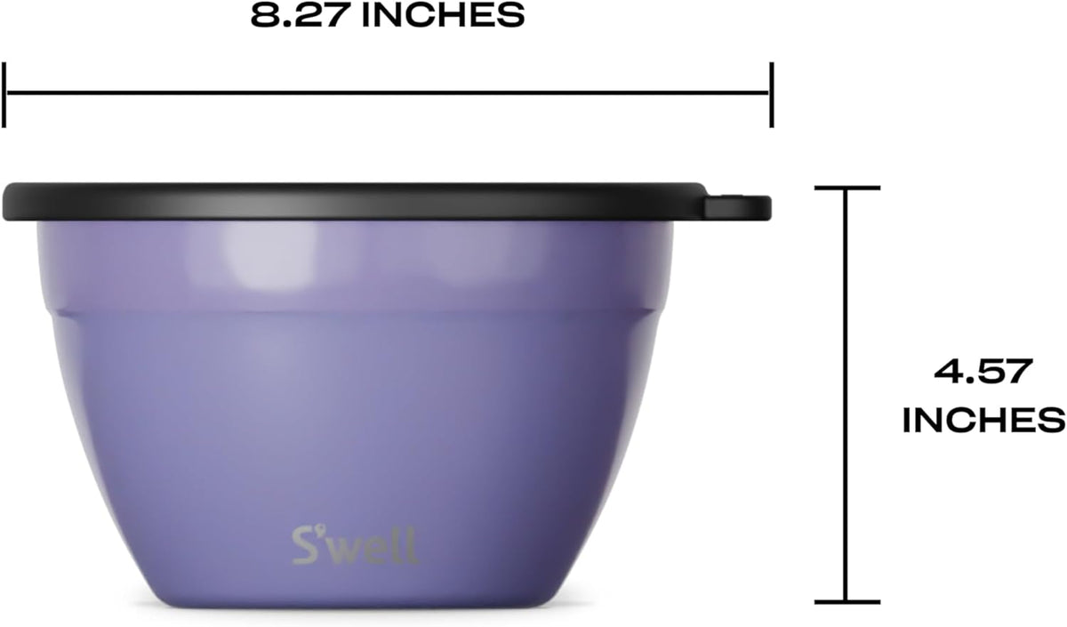 S'well Stainless Steel Salad Bowl Kit 64oz, Hillside Lavender, Comes with 2oz Mini Canister and Removable Tray for Organization, Leakproof, Easy to Clean, Dishwasher Safe