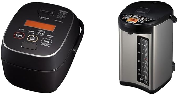 Zojirushi NW-JEC10BA Pressure Induction Heating (IH) Rice Cooker & Warmer, 5.5-Cup, Made in Japan & CV-JAC50XB, VE Hybrid Water Boiler & Warmer, 5.0 Liter, Stainless Black, Made in Japan