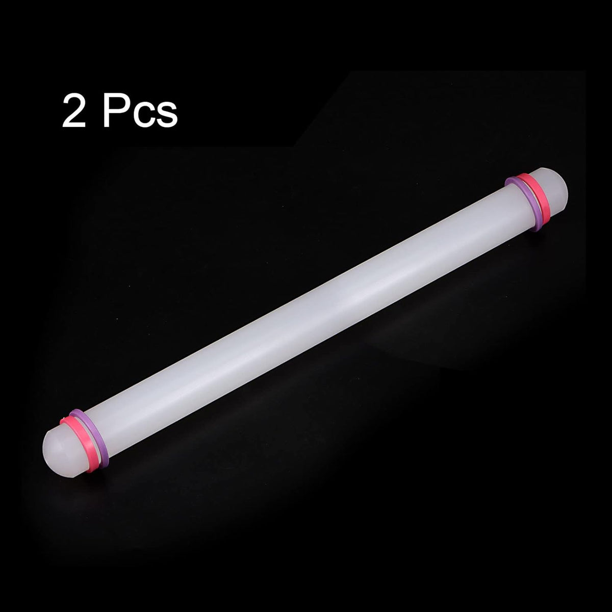 HARFINGTON 2pcs Fondant Rolling Pin 18 Inch x 0.98 Inch Adjustable Guide Rings Non-Stick PP Plastic Fondant Roller Dough Roller Kitchen Decorating Tools for Cookie Pastry Pizza Clay