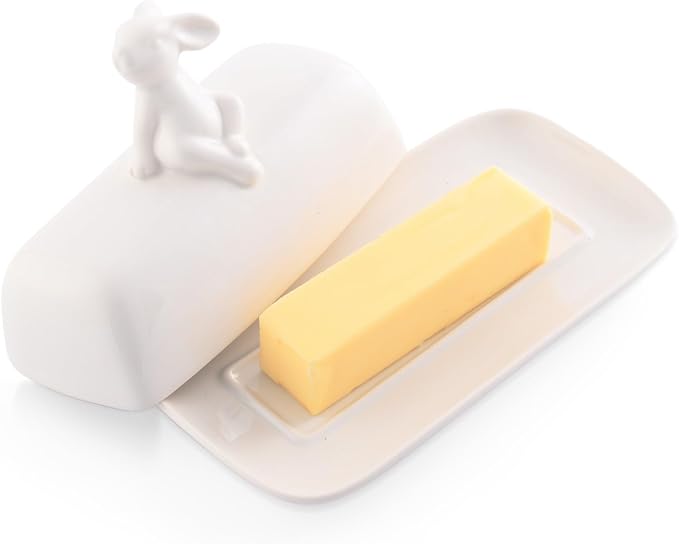 Arthur Court White Stoneware Setting Bunny Butter Dish, Accommodates All Butter Sizes, Durable and Easy to Clean, Adds Whimsy and Elegance to Table Settings - Spring Easter Lidded Butter Dish