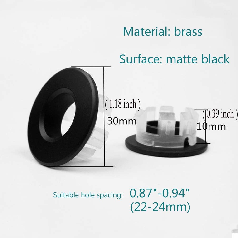 Sink Basin Trim Overflow Cover Brass Insert in Hole Round Caps Matte Black 2 PCS