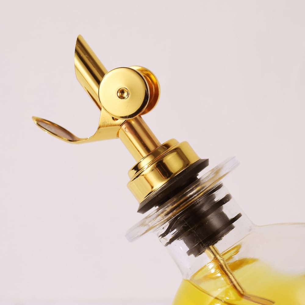 Molimoli Liquor Pour Spout Made of Stainless Steel with Automatic Anti-Oxidation Mechanism, Bottle Pourers for Alcohol, Olive Oil Dispenser Spout, Wine Pourer Spout, Oil Bottle Spout, Pack of 4, Gold