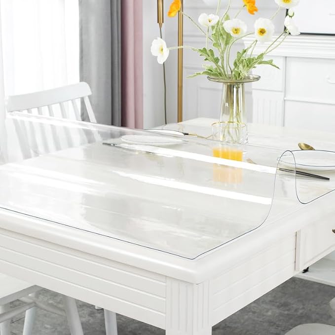 Warmstar Clear Table Cover Protector 60 x 120 Inch,1.5mm Thick Plastic Table Cover Rectangle,PVC Clear Table Protector,Desk Protector Mat for Kitchen, Dresser, Writing Desk，Dining Room Table