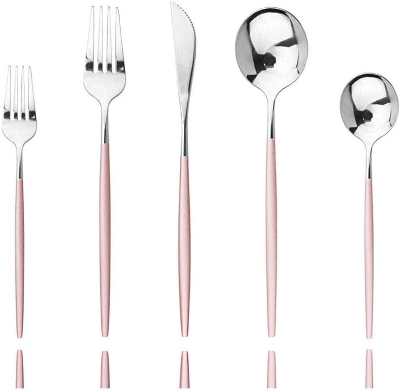 Pink Silver Silverware Set, JASHII 30-Piece Stainless Steel Satin Finish Flatware Set, Kitchen Utensil Set, Mirror Polished Tableware Cutlery Set for Home and Restaurant, Dishwasher Safe