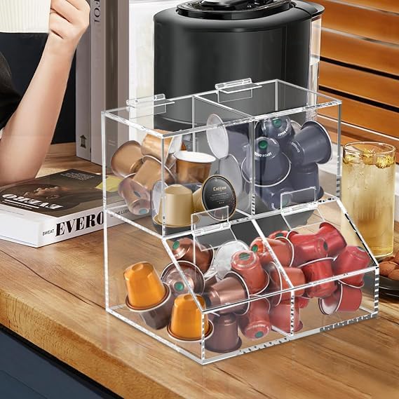 8611 Clear Countertop Storage for Coffee Capsules, Acrylic Holder Organizer, Coffee Filter Holder, Pods Holder for Counter