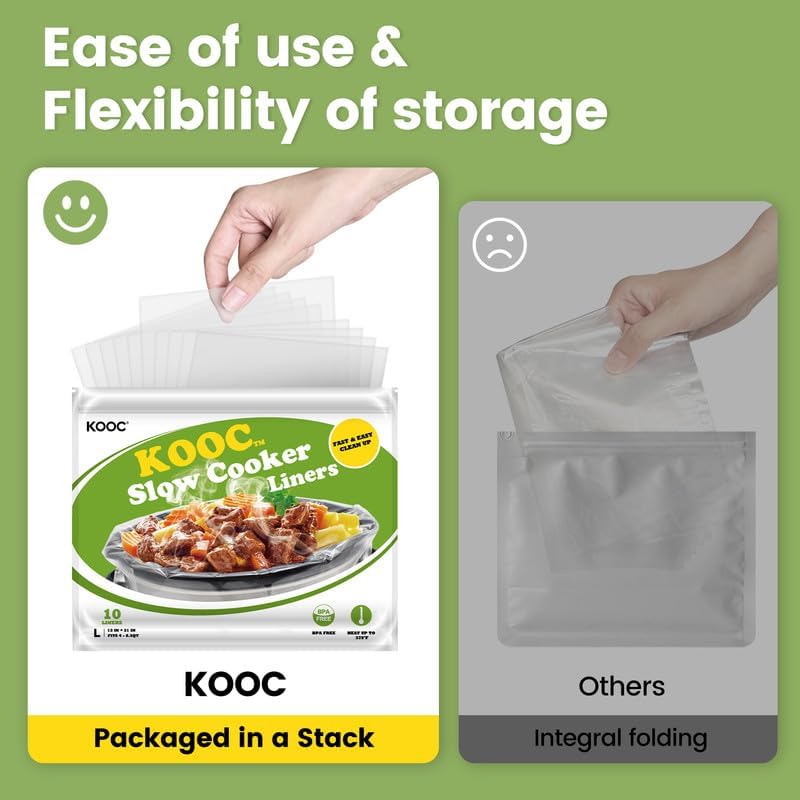 KOOC Slow Cooker Liners 13"x21" 20 Count Large Size Disposable Pot Liners Cooking Bags Fit 3 qt to 8.5 qt Pot BPA Free Fresh Locking Seal Design