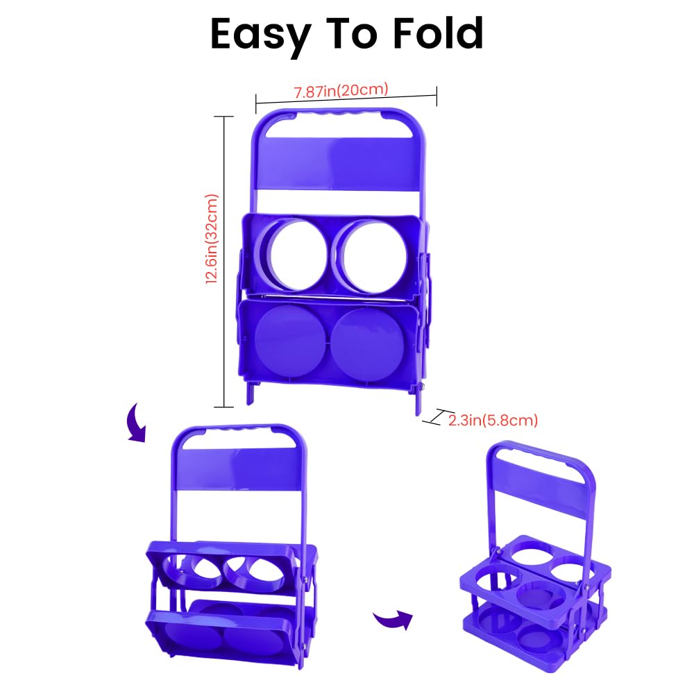 Bodaon 4 Cup Drink Carrier with Handle, Plastic Cup Carriers for Drinks, Drink Holder for Car, GrubHub/Eats Doordash Accessories, Portable Foldable Reusable Mobile, Use for Food Delivery Bag, Purple