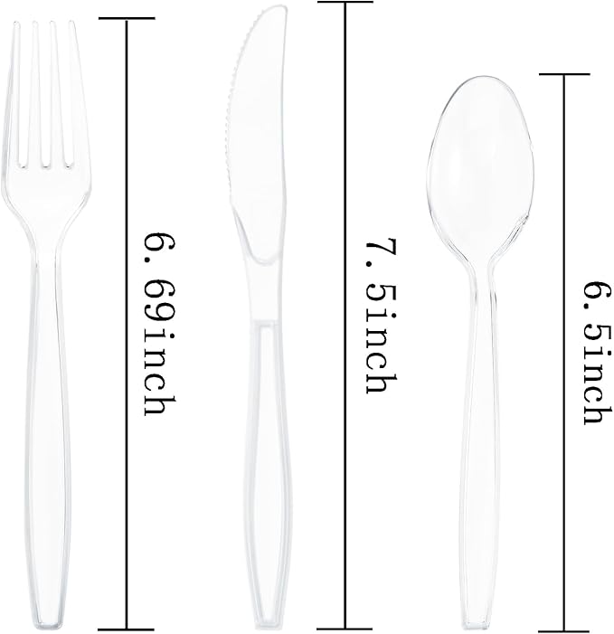 Liacere 360PCS Heavy Duty Clear Plastic Silverware, 150 Forks, 150 Spoons, 60 Knives, BPA-Free, Heat Resistant, Disposable Plastic Utensils Set, Plastic Cutlery Set, Plasticware Bulk for Party