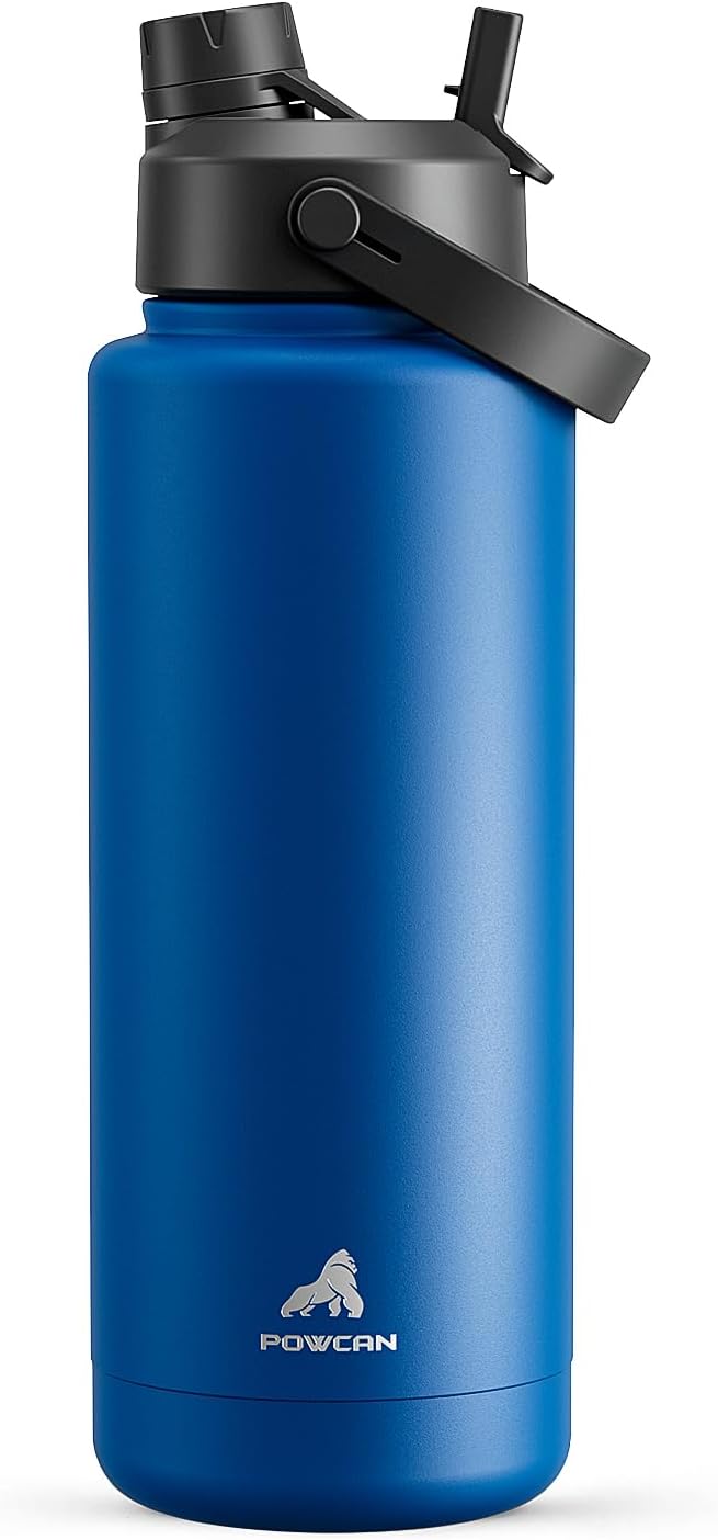 POWCAN 40 oz Insulated Water Bottle with 2-in-1 Straw and Spout Lid, Keep Cold 24H, Leak-Proof, BPA-Free, Double Wall Stainless Steel Water Bottle for Sports, Gym, Travel, and School (Pacific Ocean)