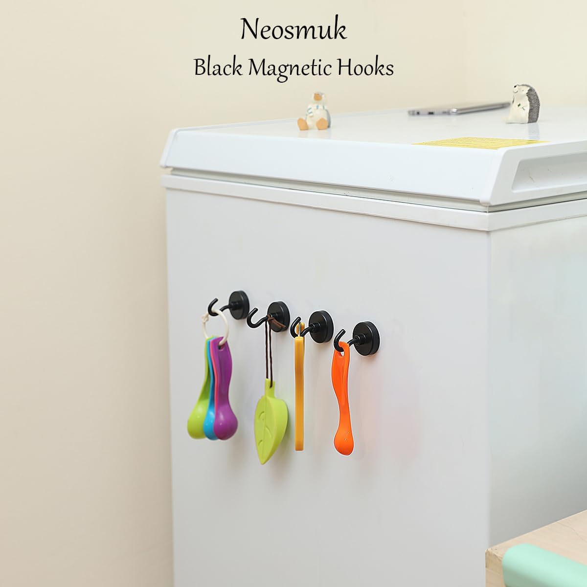 Neosmuk Black Magnetic Hooks Heavy Duty,Extra Strong Magnet with Metal Hook for Refrigerator, Super Magnet for Cruise,Grill, Kitchen,Classroom,Large Magnetic Hanger for Door,BBQ,Tools.