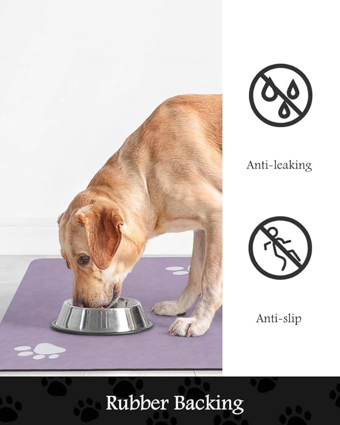 Pet Feeding Mat-Absorbent Dog Mat for Food and Water Bowl-No Stains Quick Dry Water Dispenser Mat-Dog Accessories Pet Supplies-Bowl for Messy Drinkers（Purple,12"x19"