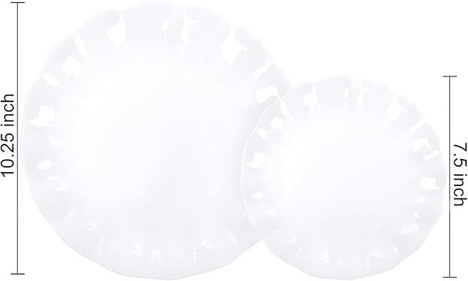 LIYH 50 Pcs White Scalloped Plastic Plates Reusable - Unbreakable Plastic Plates for Weddings Party Outdoor Picnics Dishwasher Safe BPA Free (25Guests)