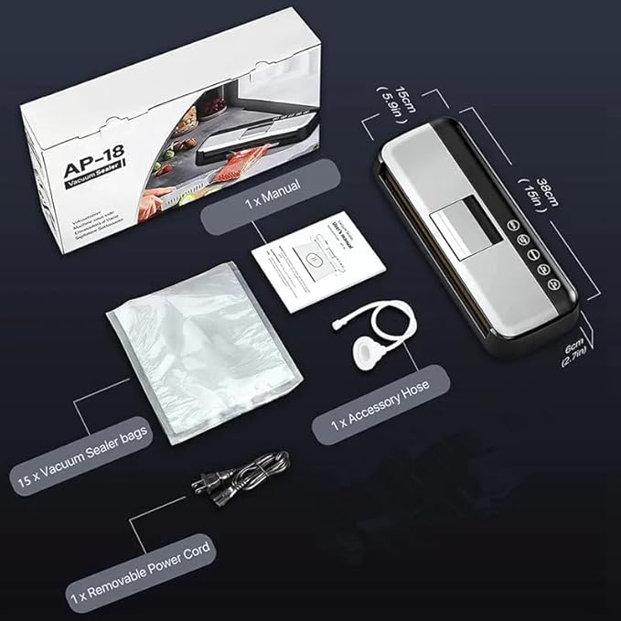 85KPa Vacuum Sealer Machine, One-Touch Automatic Food Sealer with 15 Bags, Dry/Moist/Seal/Manual/External Vac, 7MM Heating wire, Compact Easy-Clean for Food Storage and Sous Vide